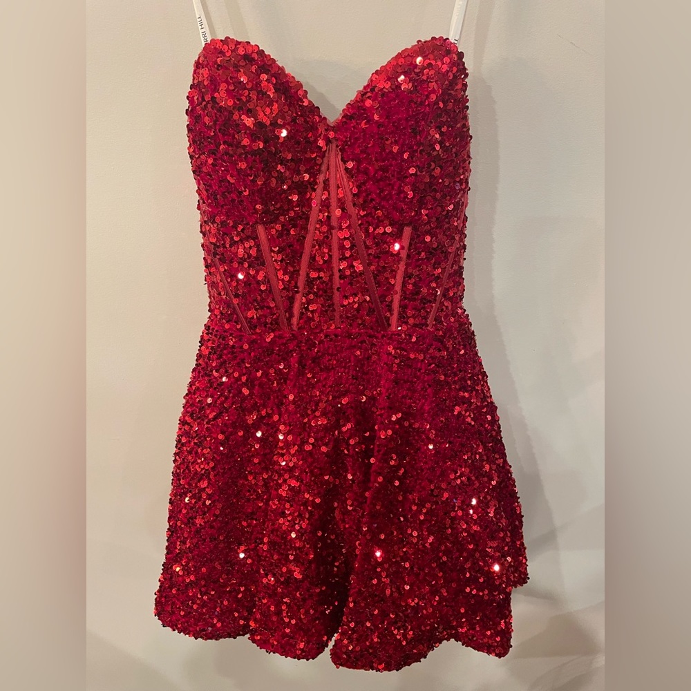 Sherri Hill Red Sequin Mini Dress